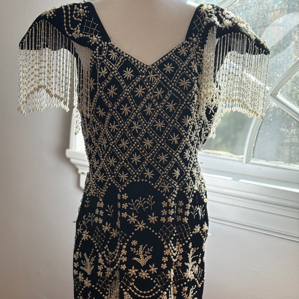 ONE of a KIND ELEGANT PARIS BLACK VELVET- PEARL BEADED GOWN